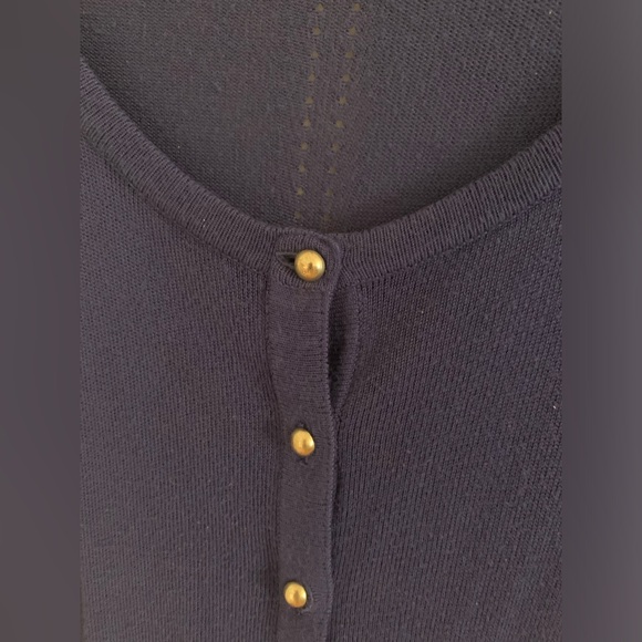 White House Black Market Blue button down short sleeve Sweater Cardigan Medium - Picture 4 of 6